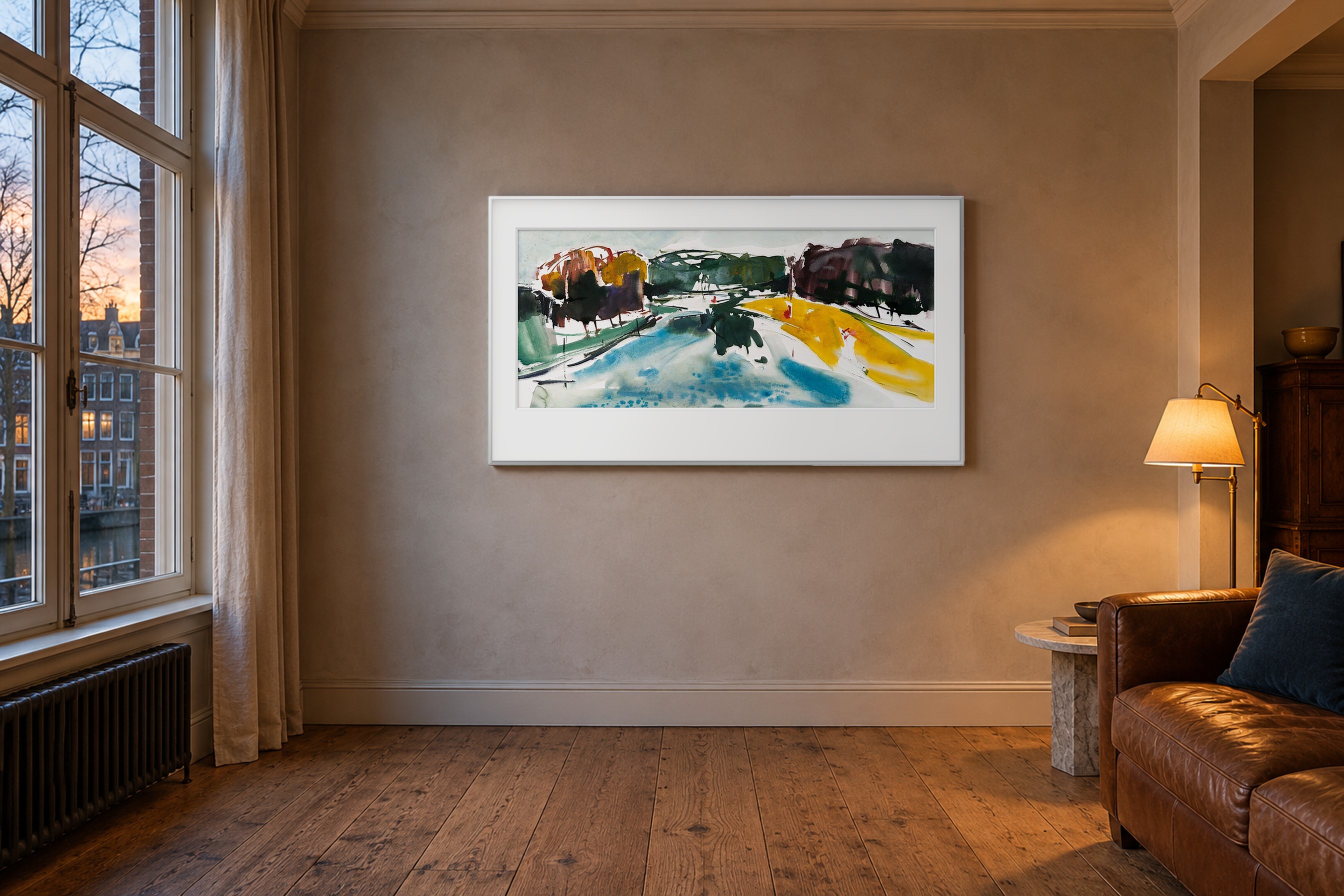 Impressie: # 2102 van Johan Meeske in een Amsterdams grachtenhuis met kalkwanden, doorleefd eiken en warm leer.
