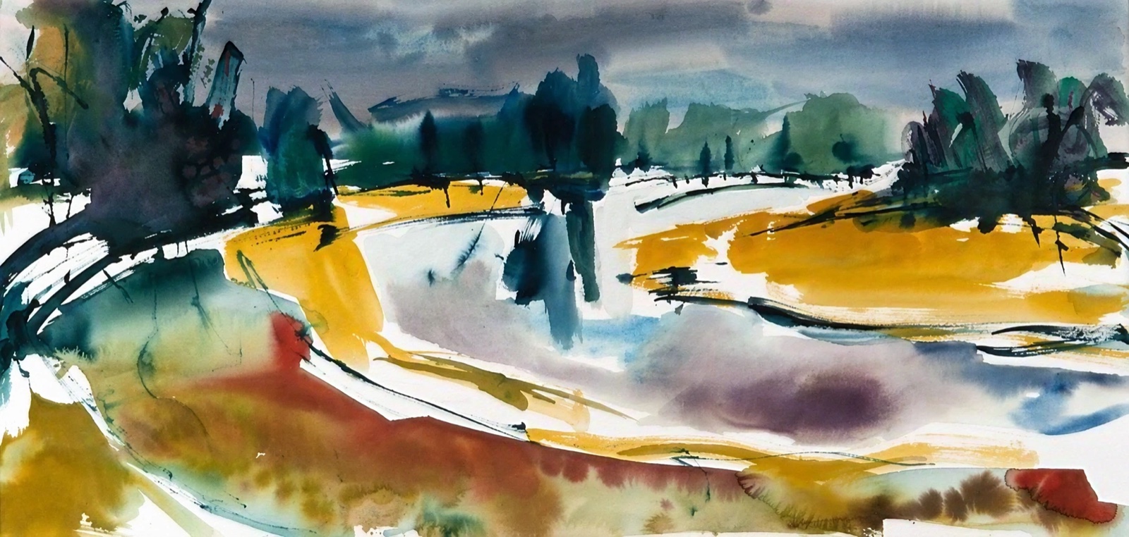 Aquarel van Johan Meeske: de rivier de Vecht.