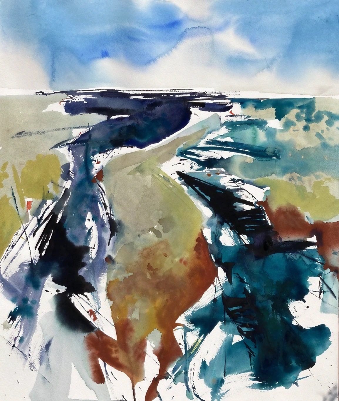 Aquarel van Johan Meeske: kustlandschap.